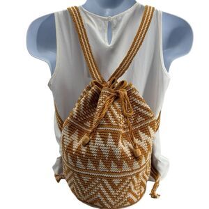 Southwestern Mustard Yellow Hand Woven Adjustable Boho Backpack